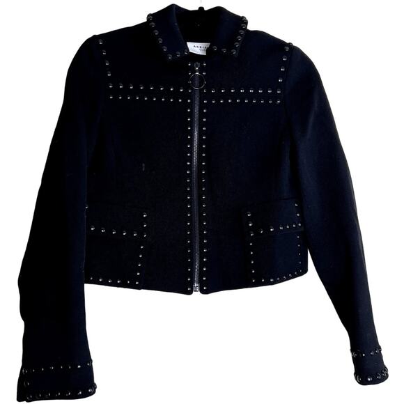 Akris Punto Grommet Cropped Jacket Women 4 Black Wool Studded Blazer Luxury - Picture 2 of 15